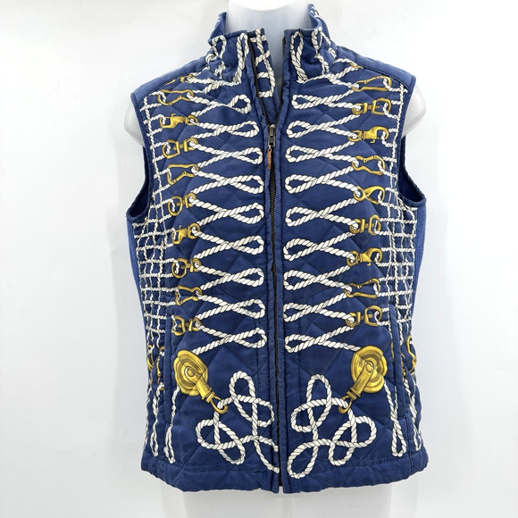 J. McLaughlin 100% Silk Nautical Quilted Vest Sz S Blue Preppy Resort Equestrian - Picture 1 of 13